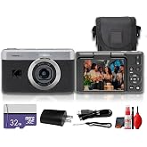 Kodak PIXPRO C1 Compact Digital Camera (Black), 13MP Point and Shoot Camera for Selfies, Travel, Vlogging and Everyday Photos (C1-BK) + 32GB Card + Camera Bag + Cleaning Kit (7pc Bundle)