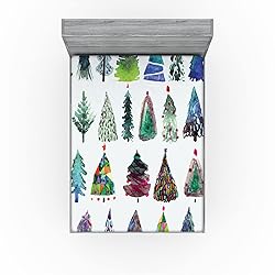 Ambesonne Christmas Fitted Sheet, Watercolor
