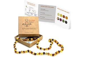 Amber Guru Baltic Amber Necklace for Women and Men (Authentic, Certified) - 21.7 inches - 8 Different Colors - Unisex Amber Jewelry for Adults - Handcrafted Amber Bead Necklace