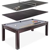 GoSports 3 in 1 Pool, Dining, &amp; Table Tennis Combo Table and Storage Benches - 7 ft or 8 ft - Convertible Billiards and Table Tennis with Accessories