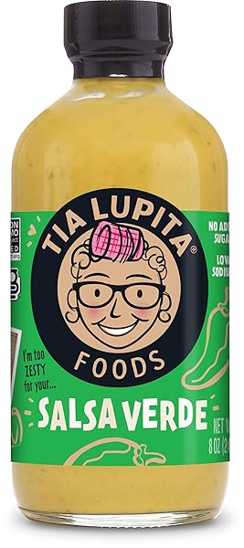 TIA LUPITA SALSA VERDE HOT SAUCE | 8 OZ X 1 BOTTLE | FLAVORFUL HEAT, MILD TO MEDIUM SPICE | GLUTEN FREE, NON GMO, SUGAR FREE, LOW SODIUM, KETO, NO CARBS – MADE WITH TOMATILLOS AND GREEN JALAPENOS