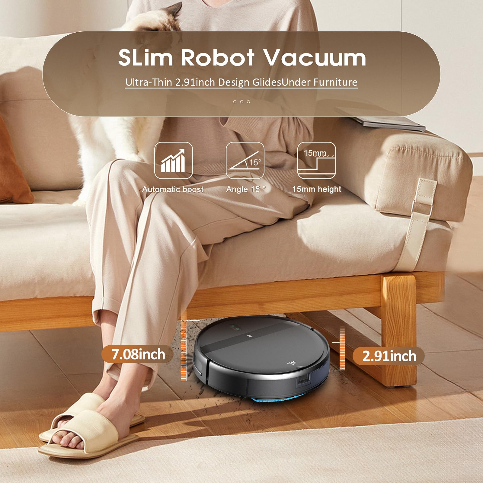 Robot Vacuum and Mop Combo,Powerful Suction, Wi-Fi/App/Remote,2 in 1 Mopping Robot Vacuum Cleaner,Dustbin and Watertank, Self-Charging,Ideal for Pet Hair,Hard Floors and Low Pile Carpet,Dark Gray - Image 5