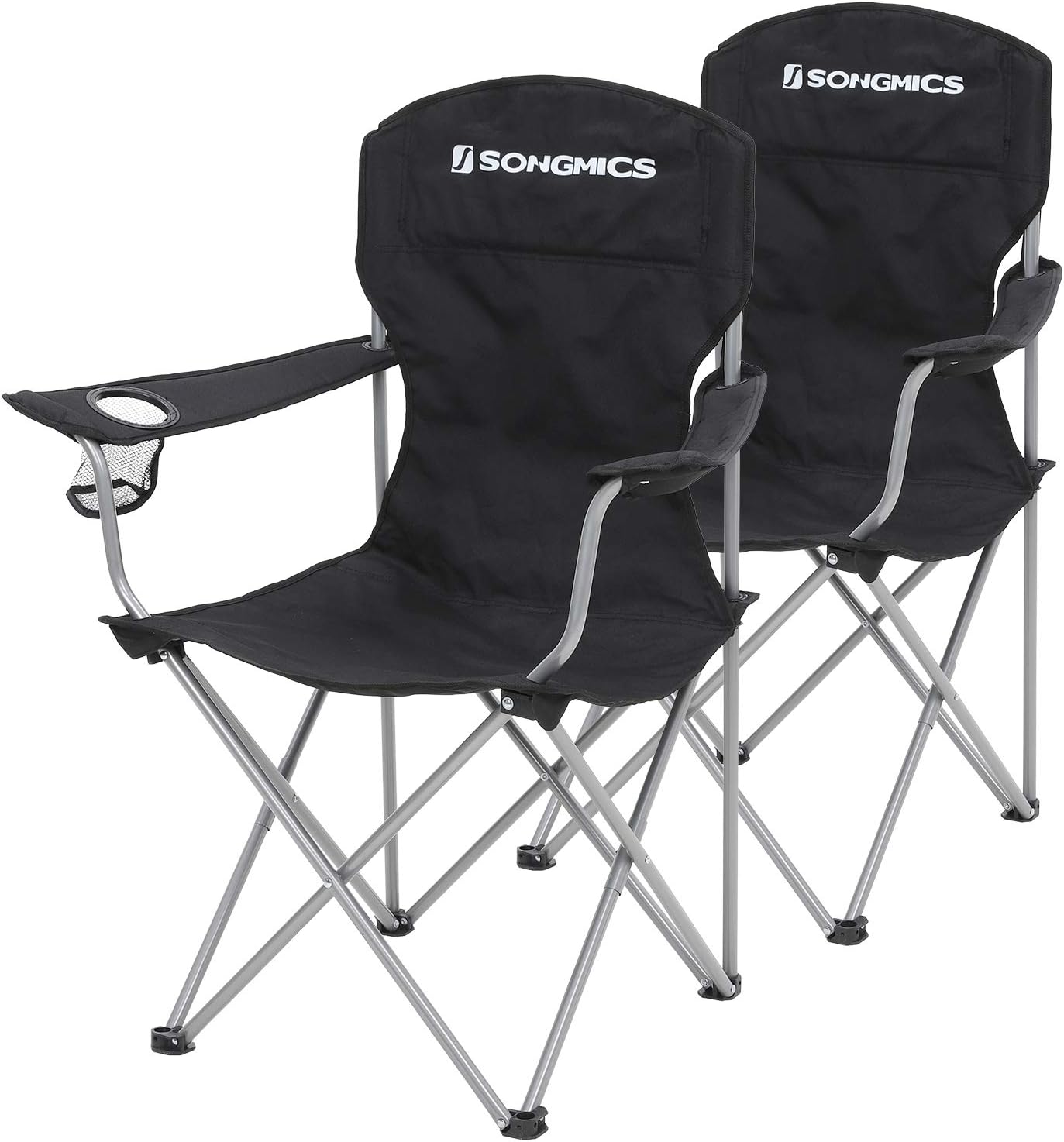 SONGMICS Set of 2 Folding Camping Chairs, Comfortable, Heavy Duty Structure, Max. Load Capacity 150 kg, with Cup Holder