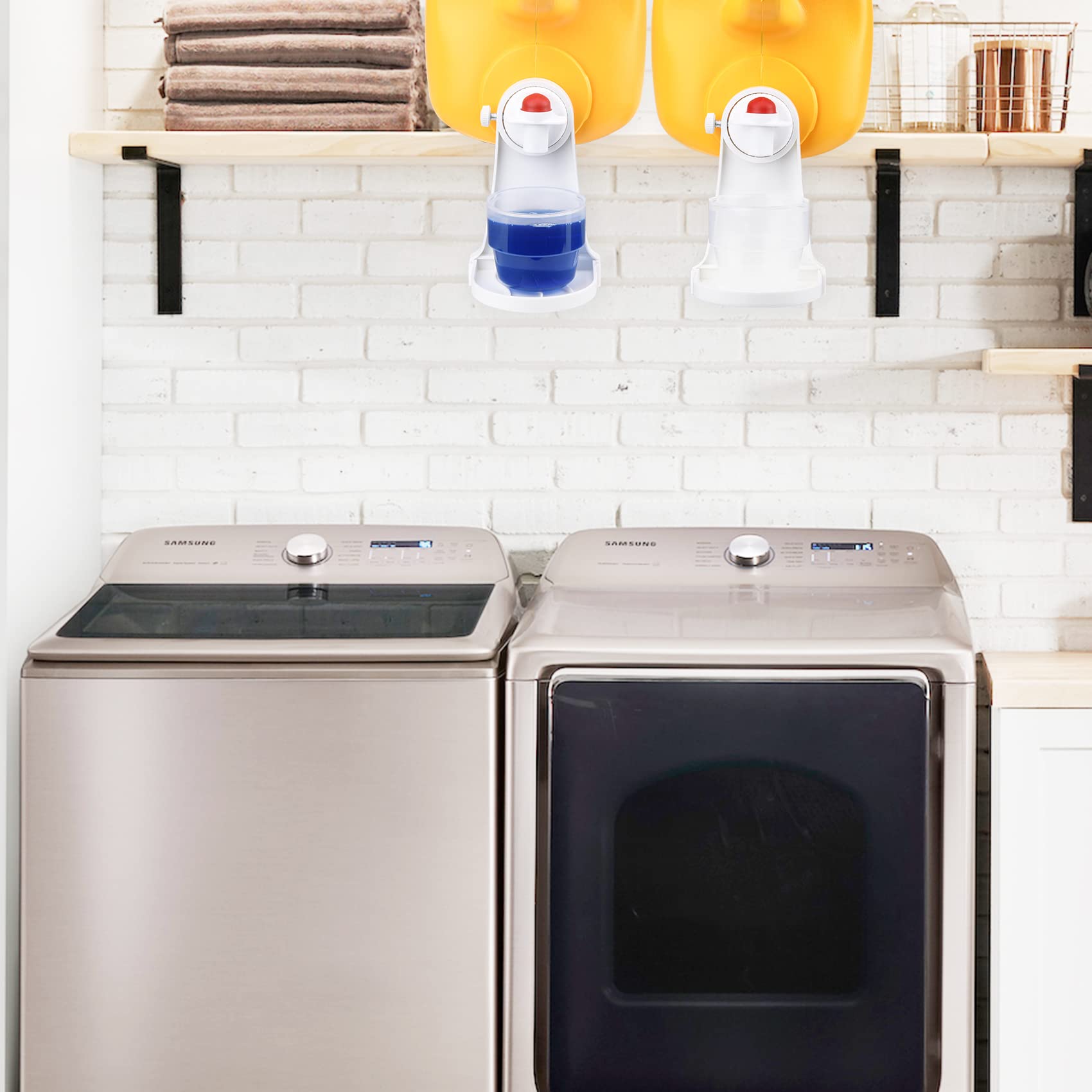 Laundry Detergent Cup Holder, Fabric Softener Drip Catcher, Firmly Holds on Bottle Spouts, Keeps Washer Dryer and Floor Clean and Organized - Pack of 2