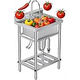 CAMMOO 23"W Compact Utility Sink 18/8 Stainless Steel Portable Ergonomic Sinks with 4-Height Adjustable & 360° Swivel Faucet Laundry Room Kitchen Garage Outdoor BBQ RV Basement Hobby Room Bathroom