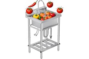 CAMMOO 23"W Compact Utility Sink 18/8 Stainless Steel Portable Ergonomic Sinks with 4-Height Adjustable & 360° Swivel Faucet Laundry Room Kitchen Garage Outdoor BBQ RV Basement Hobby Room Bathroom