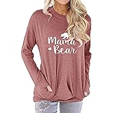 JEYMMI Womens Mama Bear Shirt Mom Shirt New Mom Gifts Graphic Tees with Pockets 2025