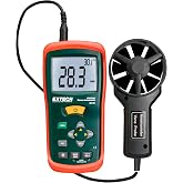 Extech AN100 CFM/CMM Mini Thermo-Anemometer, Air Flow and Velocity | Air flow CFM/CMM, air velocity, ambient temp, 20-point average, stored area dims, vane on 3.9ft cable