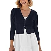 Urban CoCo Women's Cropped Cardigan V-Neck Button Down Knitted Sweater 3/4 Sleeve