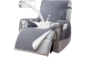 TOVVRE 100% Waterproof Recliner Covers for Recliner Chair, Non-Slip Recliner Chair Cover with 5 Pockets, Elastic Straps, Washable Reclining Chair Protector for Kids, Pets, Dogs, Light Gray