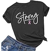 Breast Cancer Awareness Shirt Women Pink Ribbon Shirt Inspirational Breast Cancer Tee Christian Faith Short Sleeve Top