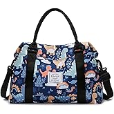 Travel Duffle Bag Weekender Overnight Bag Gym Tote with Dry and Wet Separated Pocket for Women Girls Shoulder Workout Duffel Bag Water Resistant (B-Dinosaurs)