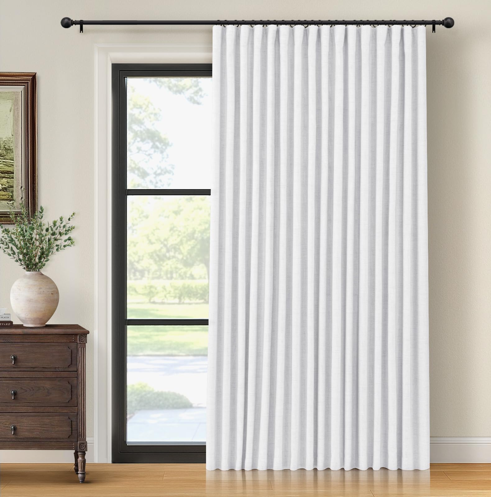 Photo 1 of INOVADAY Thermal Sliding Door Curtains 100% Blackout Curtains for Bedroom, Sliding Glass Door Drapes Extra Wide for Patio Linen Textured Farmhouse Window Treatment, Bright White, 1 Panel, W100xL108