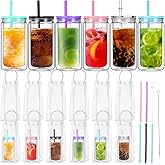 Acellegic 6 DIY Snow Globe Tumbler 16oz Plastic Cups with Colorful Lids and Straws Double Wall Can with Pre Drilled Hole for Birthday Bridesmaid Graduation Party Favors Team Galentines Gifts