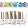 BORN PRETTY Magnetic Gel Nail Polish Pastel Water Light Cat Magnetic Eye Gel Jelly Glass Crystal Magnetic Gel Polish Glitter Shimmer Auroras Magnetic Gel Nail Art Manicure Kit 6PCS