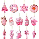 14 Pcs Pink Christmas Tree Ornaments, Xmas Candy Cane Lollipop Santa Claus Ornament Cute Traditional Ornament Christmas Tree Ornaments for Xmas Party Decors