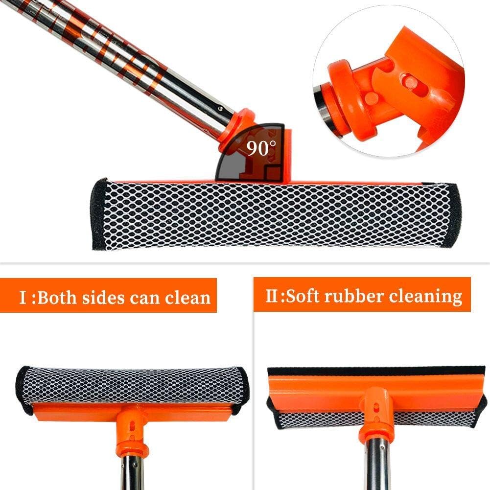Buyplus Car Wash Brush with Long Handle - Multipurpose Car Cleaning Mop, Window Squeegee and Chenille Microfiber Mitt Set, 46in Adjustable Aluminum Long Handle, Vehicle Wash Brush Kit: Automotive