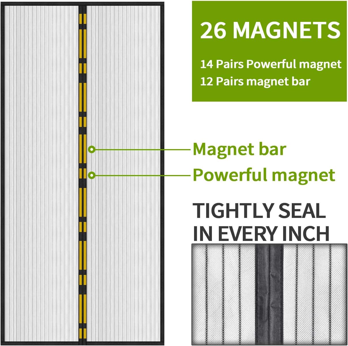 Magnetic Screen Door/Full Frame Seal Heavy Duty Mesh Curtain Screen Doors with Magnets/up to 38 x 82-Inch, Black - - 