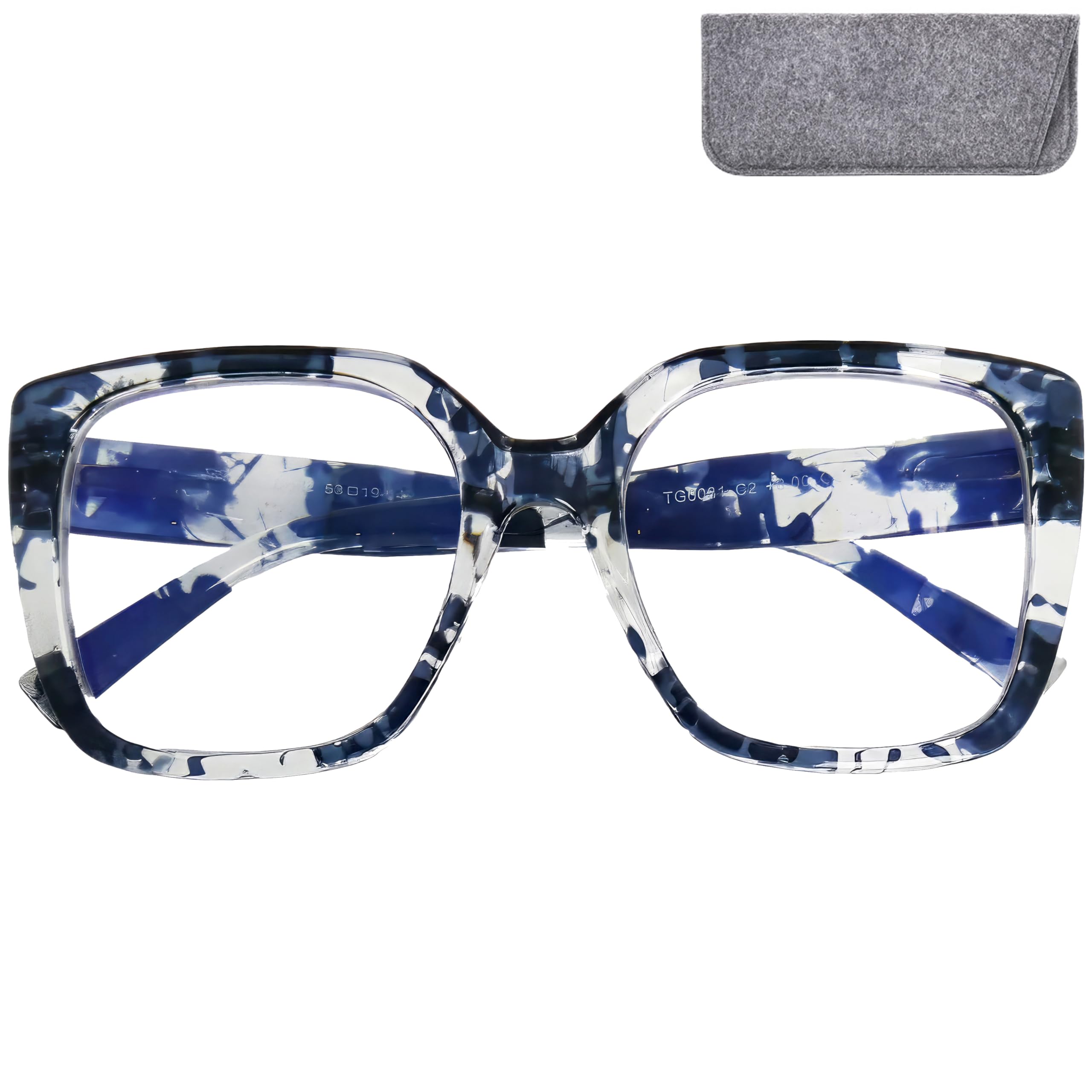 Mini Brille - Modern Computer Glasses Women with Thick Frame (Milky Leopard) and Large Butterfly Square Scratch-Resistant Lenses, Case, Blue Light Blocking Glasses Oversize + 1.00 Magnification