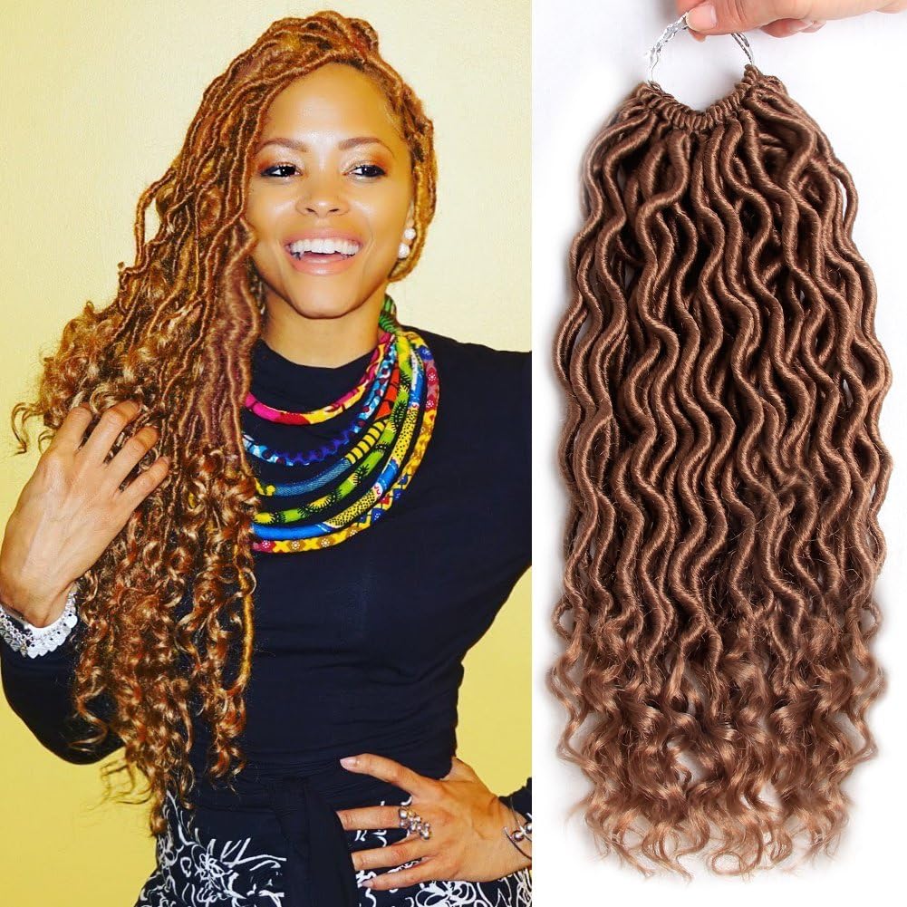 MOBOK 6Pcs/Lot Honey Blonde Goddess Locs Crochet Hair For Black Women Pre Loop Curly Faux Locs 14 Inch Blonde Braiding Hair Soft Synthetic Wavy Faux Locs Hair Extension (14inch(6packs), 27)