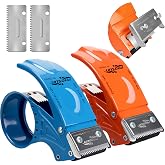 PROSUN 2 Pack Heavy Duty Metal Packing Tape Dispenser Gun and 2 Replacement Blades:2-inch Wide Tape Dispenser for Shipping, Moving, Office &amp; Warehouse(2026 NEW Set 2" Blue + 2" Orange)