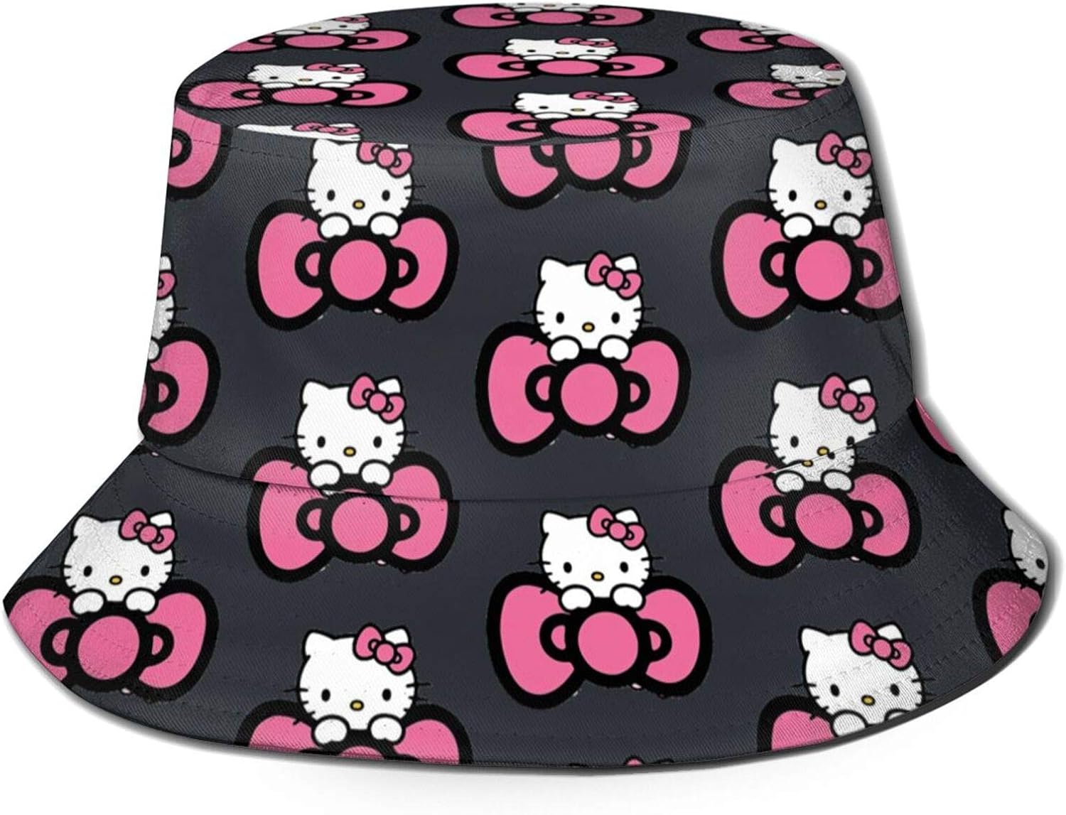 WOMFUI Bow Hello Kitty Bucket Hat Outdoor Fisherman Cap for
