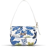 Bohemian Sequin Embroidery Beach Handbag - Straw Shoulder Bag for Vacation Travel (Blue Flowers)