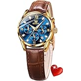 OLEVS Women Watch Brown Leather Straps Ladies Rose Gold Elegant Luxury Dress Chronograph Waterproof Wrist Watch Date Day