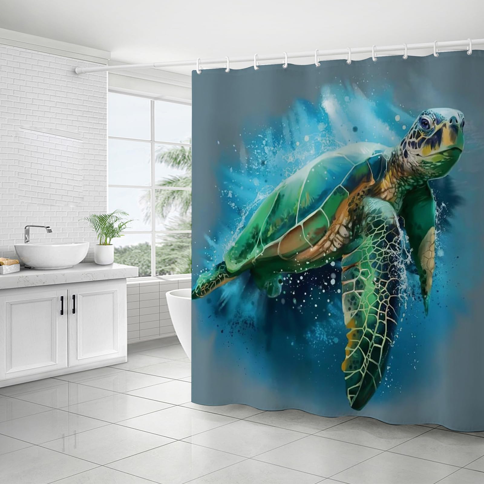 FAIRYGATE Blue Shower Curtain Outdoor Waterproof Garden Bath Curtains Waterproof Polyester Bathroom Window B9312