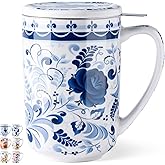 GBhome Tea Mug with Infuser and Lid, 18 Ounce Large Ceramic Loose Leaf Cup, Microwave, Dishwasher Safe, Perfect For Tea Lovers