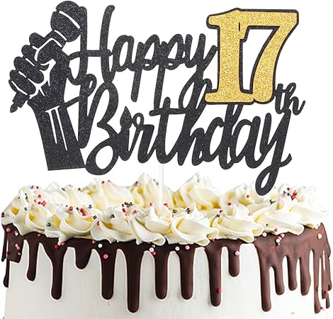 Amazon Happy 17歳誕生日ケーキトッパー マイク付き 17歳まで応援 パーティーデコレーション 17歳の誕生日ケーキの飾り おもちゃ おもちゃ