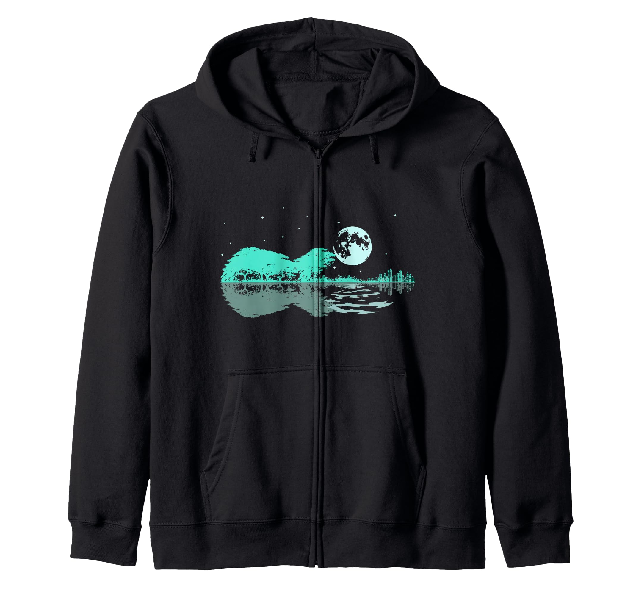 Night Lake Electric Guitar Reflections Guitar Lovers Zip Hoodie