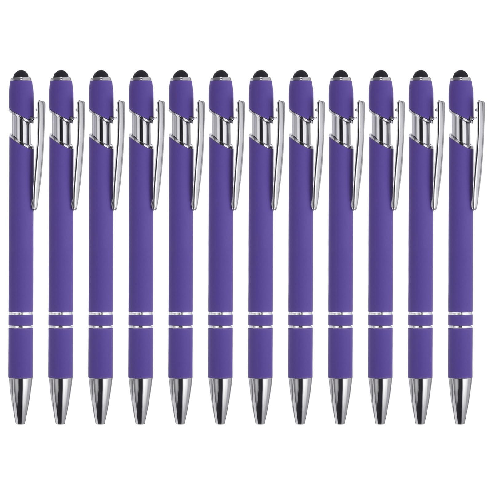 PATIKIL Ballpoint Pen with Stylus Tip, 12 Pack 2 in 1 Metal Pen Black Ink 1.0mm Medium Point Stylus Pen for Touch Screens Style 1, Purple