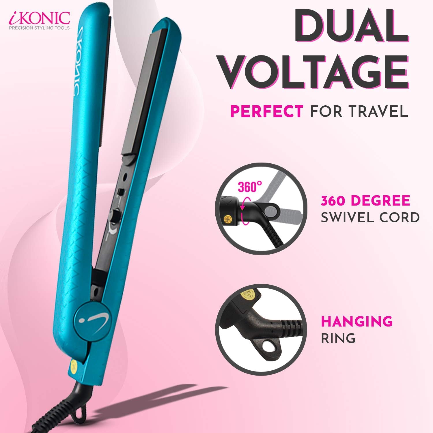 iKonic Persona Ceramic Flat Iron Professional Hair Straightener and Curler with Floating Ceramic Plates – Digital Temperature Controls – Straightens & Curls All Hair Types – Dual Voltage: Health & Personal Care