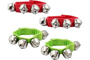 Hitefu 4pcs Band Wrist Bells Christmas Musical Tambourine Wrist Shaking Jingle Bells Musical Instruments Percussion Orchestra Rattles - Premium Quality Holiday Accessories (Red and Green)
