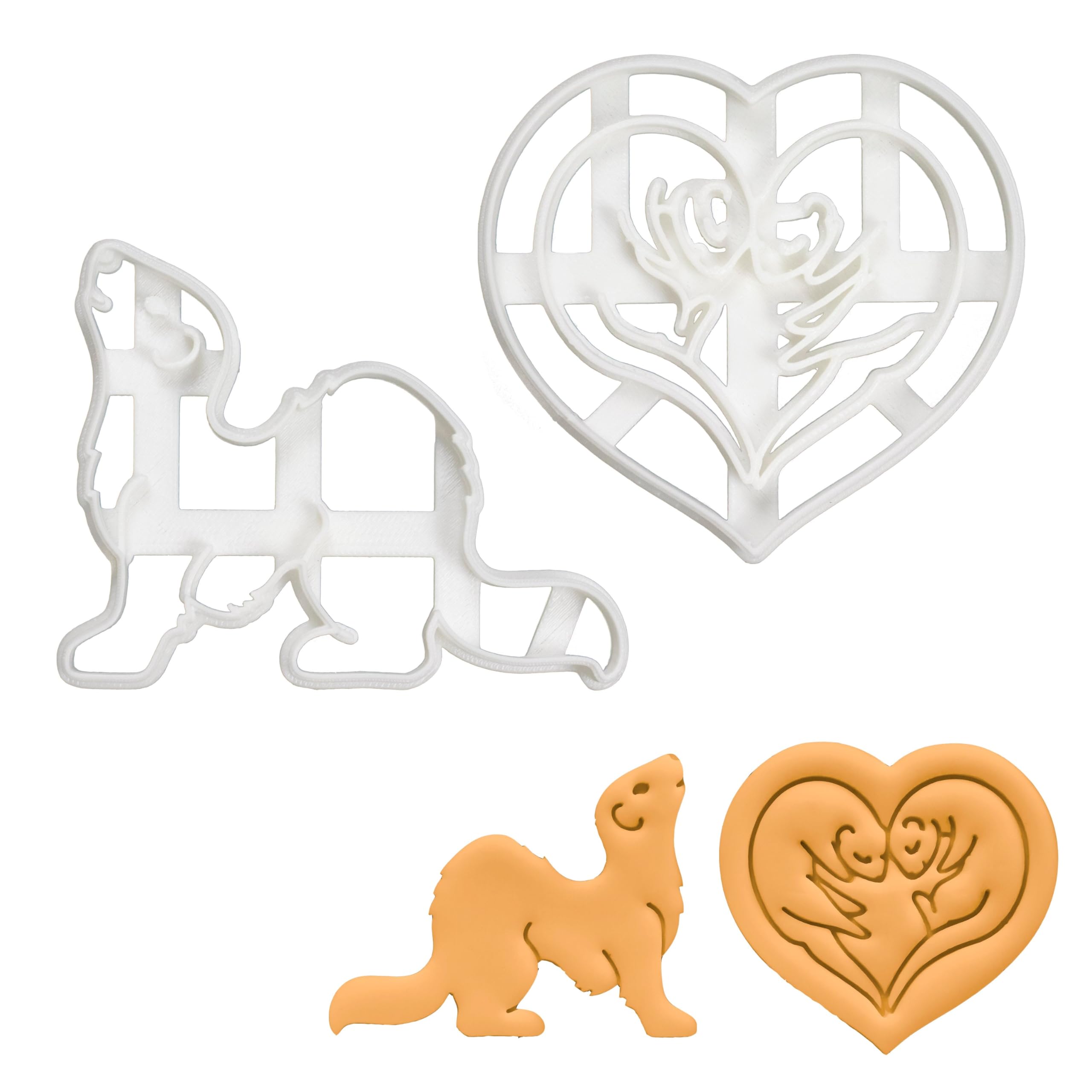 BAKERLOGY Set of 2 Ferret Cookie Cutters (Designs: Body & Love) - Detailed Biscuit Cutter Design for Baking and Crafts, Ideal on Fondant, Dough, Clay