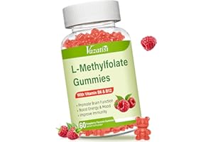 Vazatisi L-Methylfolate 15 mg Gummies with Methyl B12, Folate Supplement for Mood, Brain Health, Immune Support, Raspberry Flavor, 60 Count