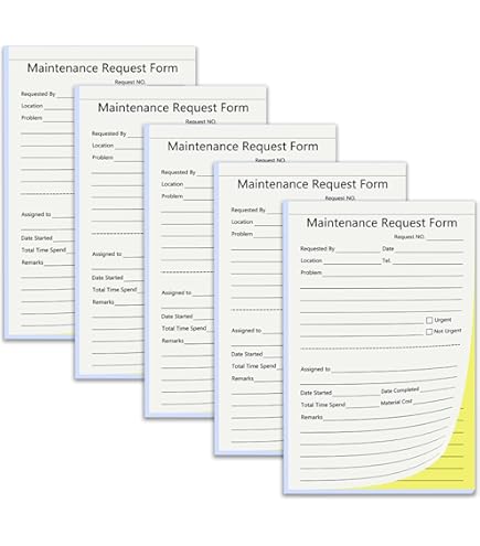 Maintenance Request Forms 5-1/2" X 8-1/2" NCR Carbonless (2 Part, 100