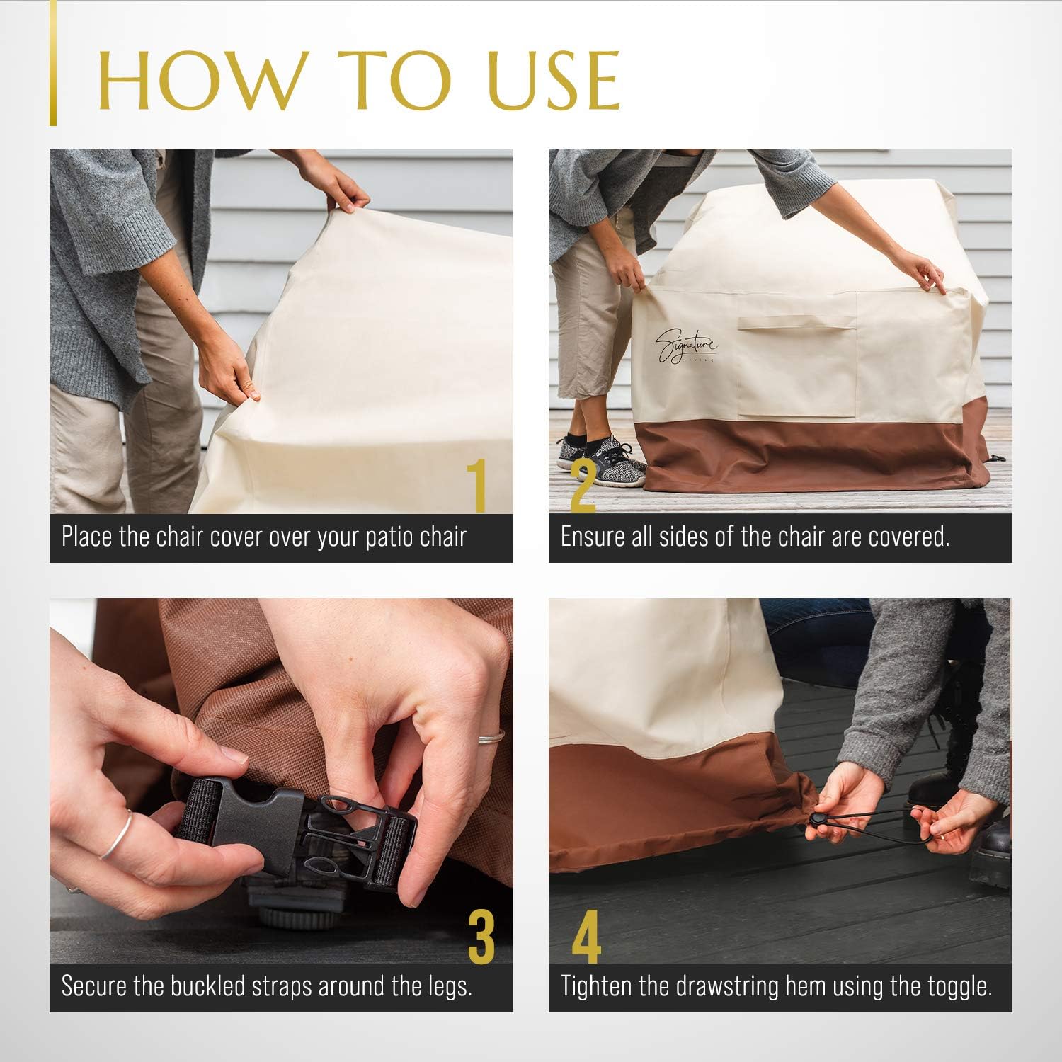 Signature Living Set of 2 Outdoor Waterproof Patio Chair Covers, Durable 600D UV-Coated Polyester Outdoor Chair Covers for All-Weather Protection (Tan, Large 40 Inch): Kitchen & Dining