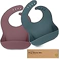KeaBabies 2-Pack Silicone Baby Bibs for Eating - Sturdy Food-Grade Silicone Bibs for Babies Girl, Boy, Large Food Catcher, Clean & Put On Easily, Waterproof Toddler Feeding Essentials (Rocky)