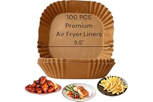 100 Air Fryer Liners - 8" x 8" Non-Stick Parchment Liners and Baking Paper Inserts for 5-8 Quart Air Fryers and 9" Square Pan