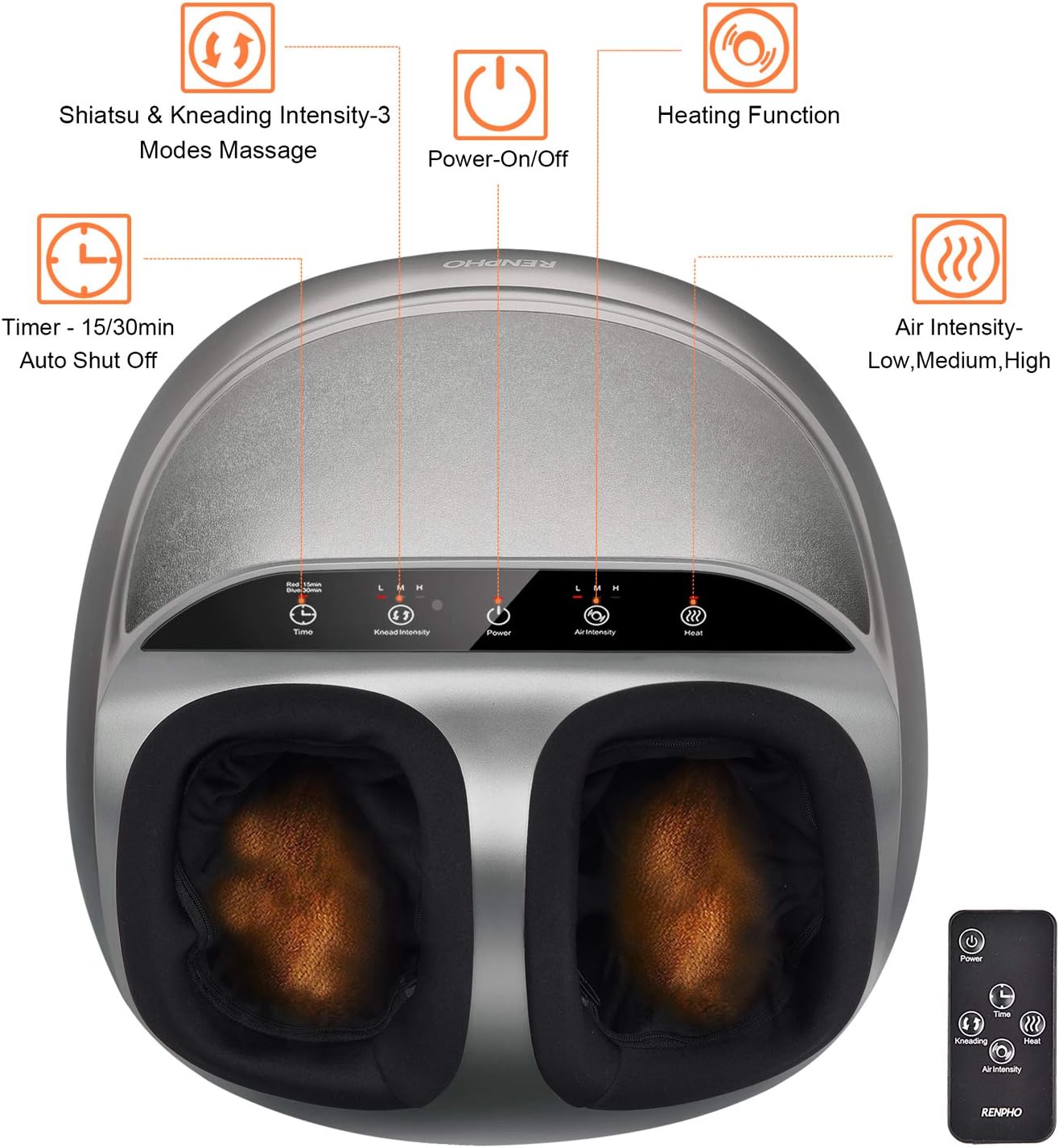 RENPHO Foot Massager Machine with Heat and Remote, Shiatsu Deep Kneading, Multi-Level Settings, Delivers Relief for Tired Muscles and Plantar Fasciitis, Fits feet up to Men Size 12, Fathers Day Gifts: Health & Personal Care