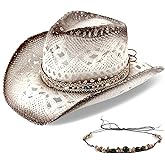 Men's Women's Straw Cowboy Hat Cowgirl Woven Sun Hat Western Cowboy Hat Two Decorative Bands