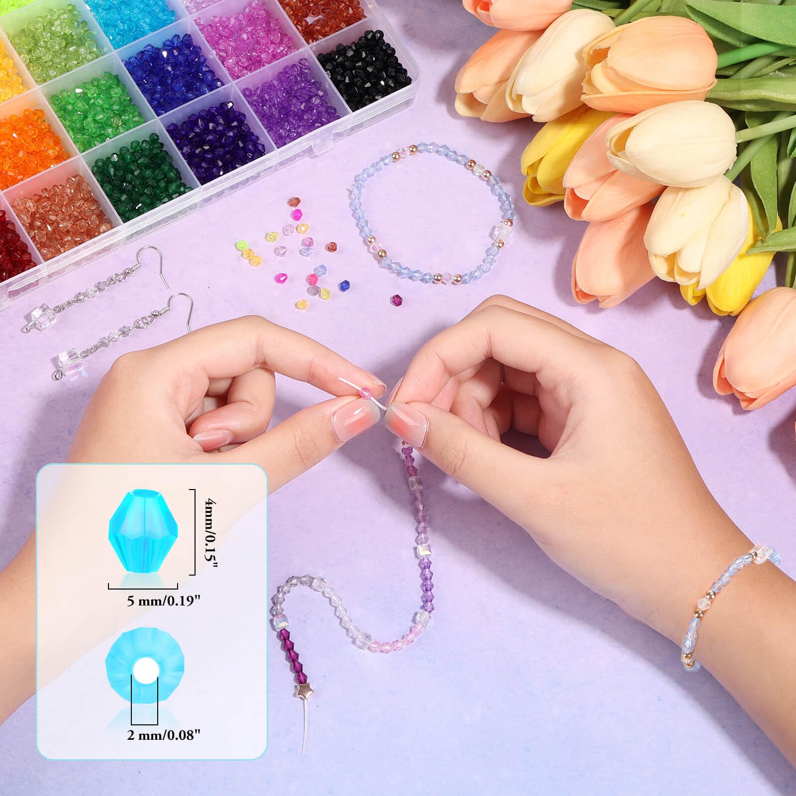 Paxcoo 5600Pcs Crystal Beads for Jewelry Making, Tiny Crystal Acrylic Beads Faceted Craft Beads Bicone Gem Beads Jewel for Jewelry Making (4 MM)
