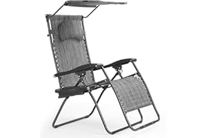 S AFSTAR Zero Gravity Chair with Shade Canopy, Reclining Lounge Chair with Adjustable Canopy Removable Headrest, Cup Holder, 
