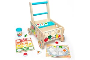 Melissa & Doug Wooden Shape Sorting Grocery Cart Push Toy and Puzzles - Pretend Play Grocery Toys, Sorting and Stacking Toys for Infants and Toddlers Ages 1+ - FSC-Certified Materials