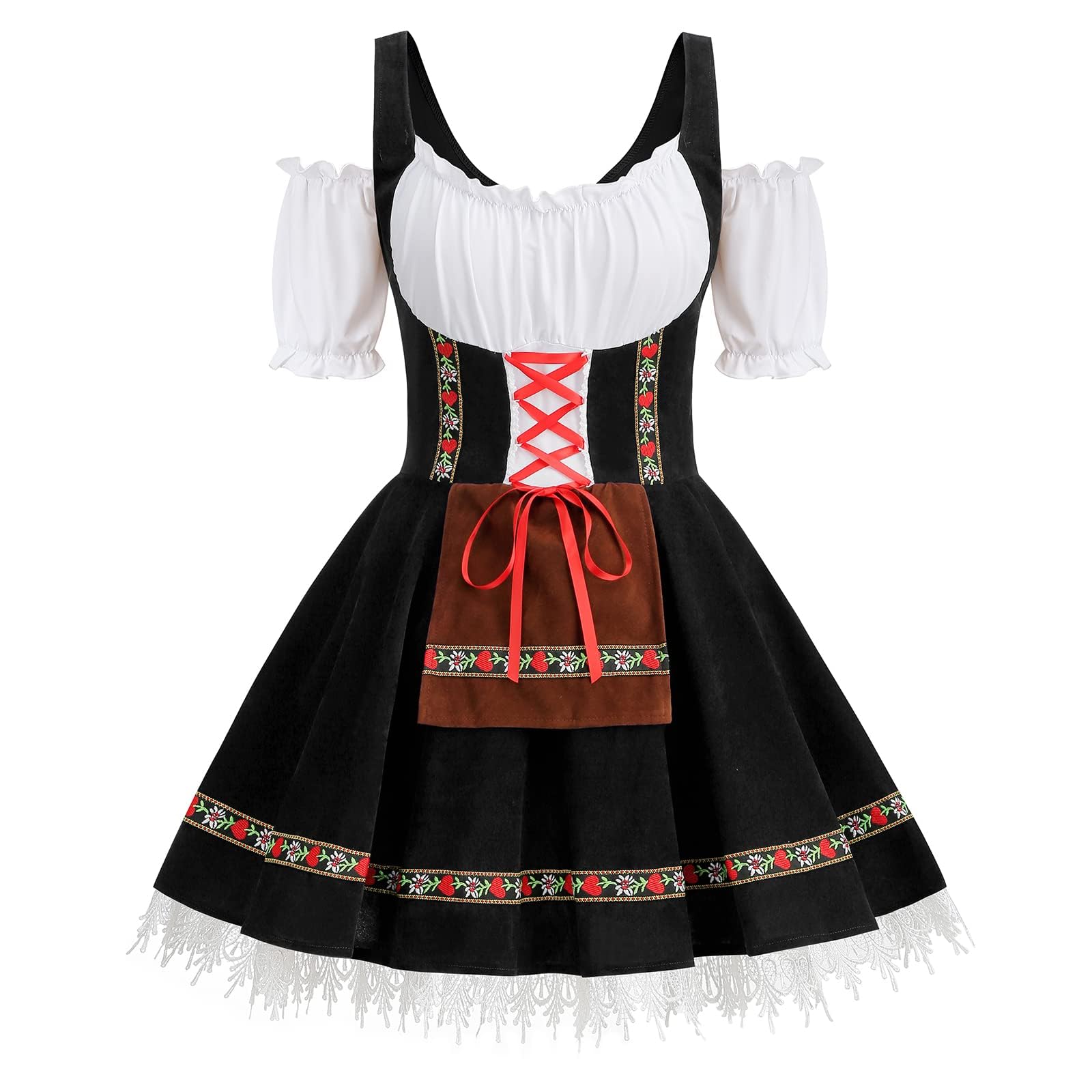 maxToonrain Oktoberfest Outfit Female,Women's German Beer Bavarnian Traditional Short Sleeve Off Shoulders Halloween Costume Fancy Maid Dress for Womens(Black XL)