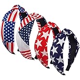 HFZRZFH 4 Pack American Flag Headbands for Women, Patriotic Hair Accessories for Girls, Red White and Blue Knotted Head Bands for 4th of July, Independence Day, Summer Fashion