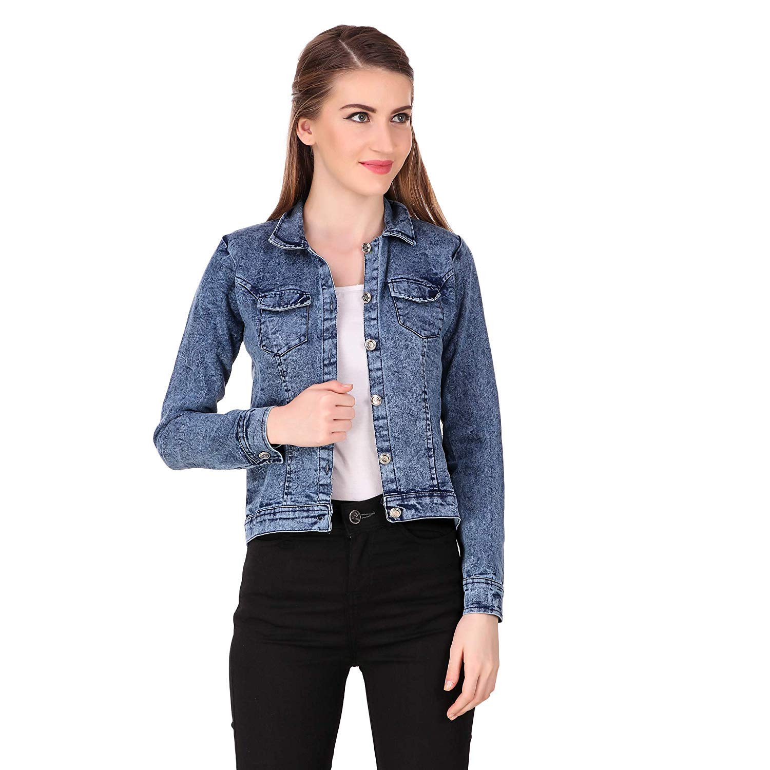 stc fashion full sleeves solid denim light blue jacket for women's/girls