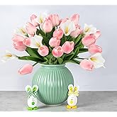 DEEMEI 16Pcs Artificial Pink Tulips & White Calla Lily Silk Fake Flowers 13.4" for Easter Mother's Day Home Kitchen Wedding Decorations